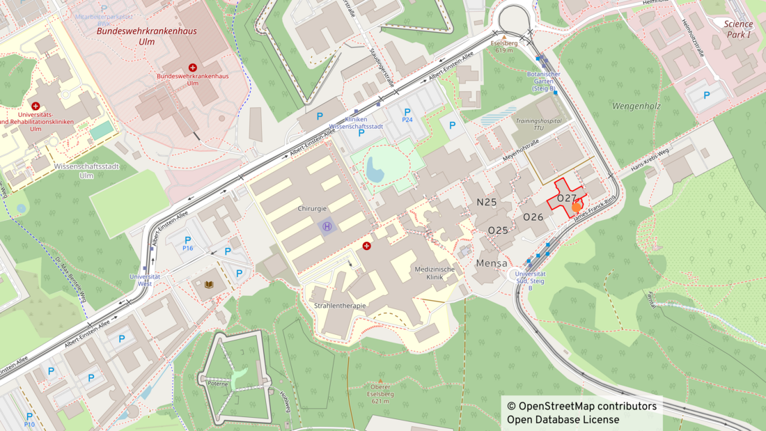 Kartenausschnitt der Ulmer Wissenschaftsstadt